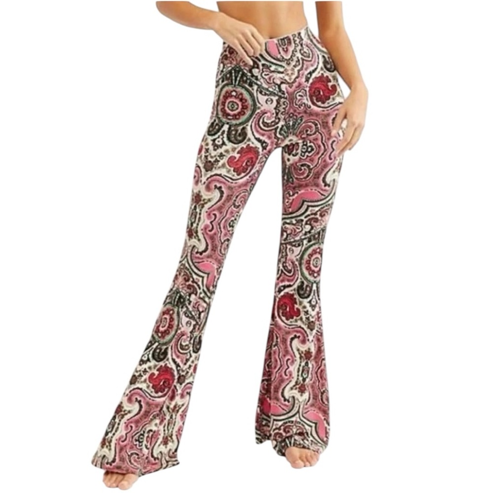 Free People Pink and Red Paisley Flare Pants